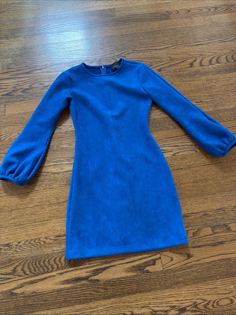 Cynthia Rowley Royal Blue Long-Sleeve faux suede Dress, balloon sleeves, 0